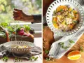 Frische Zutaten für eine insalata siciliana: Fenchel, Orange, rote Zwiebeln und Walnüsse werden in einer Schüssel angerichtet.
