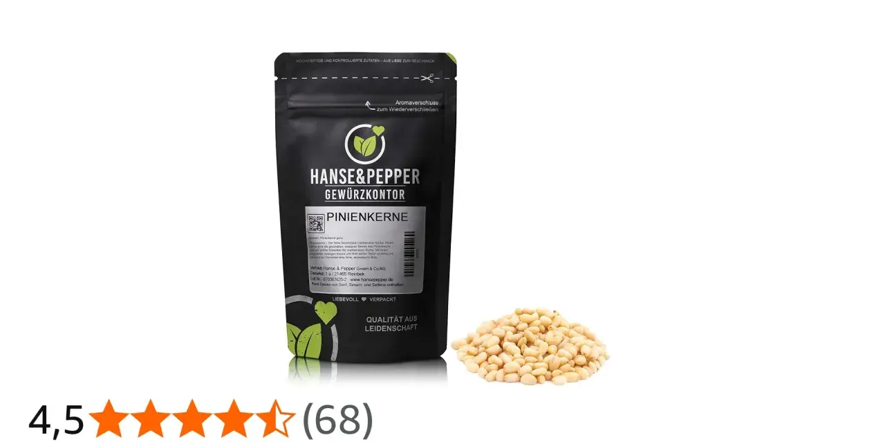 Hanse & Pepper Pinienkerne: wo kommen pinienkerne her? Aus dem Mittelmeerraum, von Pinienbäumen. Hier als Gewürz verpackt.