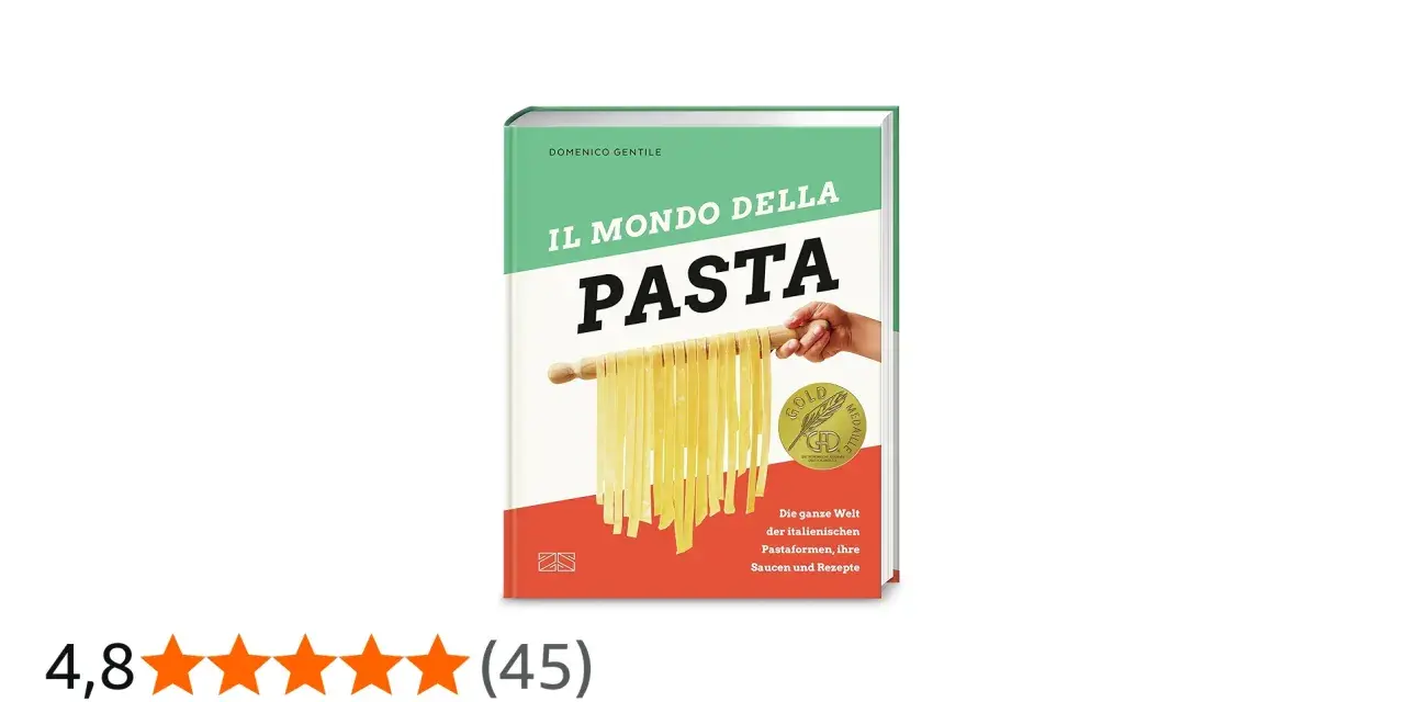 Buchcover "Il Mondo Della Pasta" mit frischen Bandnudeln, das die Vielfalt der Nudel-Sorten und Rezepte zeigt.