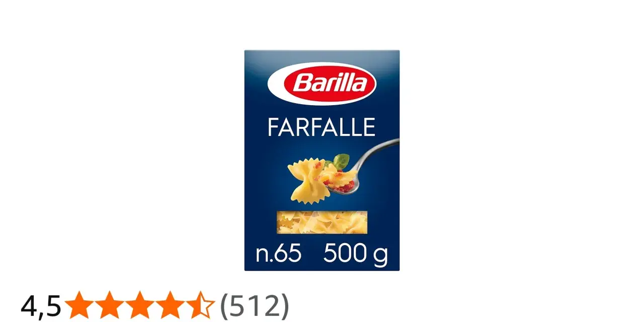 Barilla Farfalle Nudeln, 500g. Perfekt für die schnelle Zubereitung, die ideale Farfalle Kochzeit für ein leckeres Gericht.
