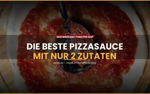 San Marzano Tomaten DOP: Die beste Pizzasauce mit nur 2 Zutaten. Cremige, rote Sauce wird auf einen Pizzateig aufgetragen.