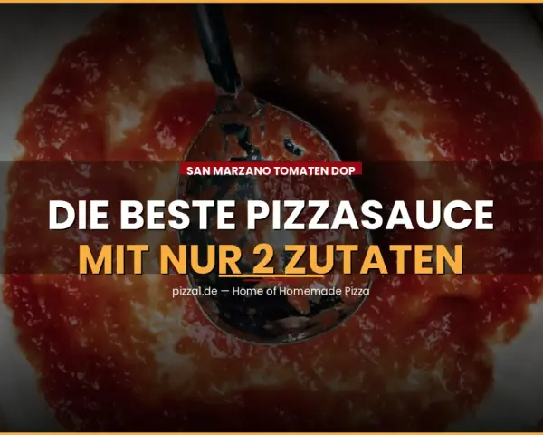 San Marzano Tomaten DOP: Die beste Pizzasauce mit nur 2 Zutaten. Cremige, rote Sauce wird auf einen Pizzateig aufgetragen.