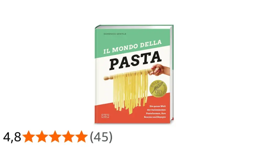 Buchcover "Il Mondo Della Pasta" mit frischen Bandnudeln, das die Vielfalt der Nudel-Sorten und Rezepte zeigt.