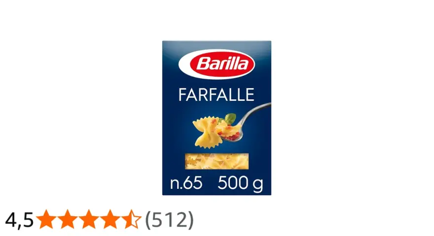 Barilla Farfalle Nudeln, 500g. Perfekt für die schnelle Zubereitung, die ideale Farfalle Kochzeit für ein leckeres Gericht.
