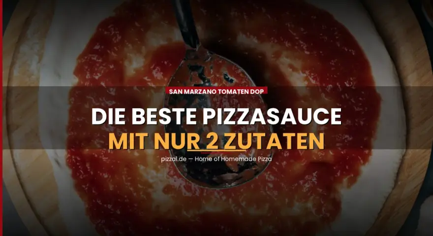 San Marzano Tomaten DOP: Die beste Pizzasauce mit nur 2 Zutaten. Cremige, rote Sauce wird auf einen Pizzateig aufgetragen.